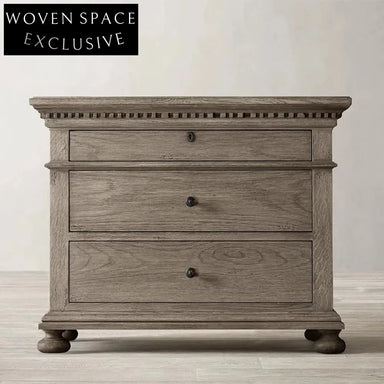 Retro Solid Oak Wood 3-Drawer Nightstand Bedside Storage Cabinet