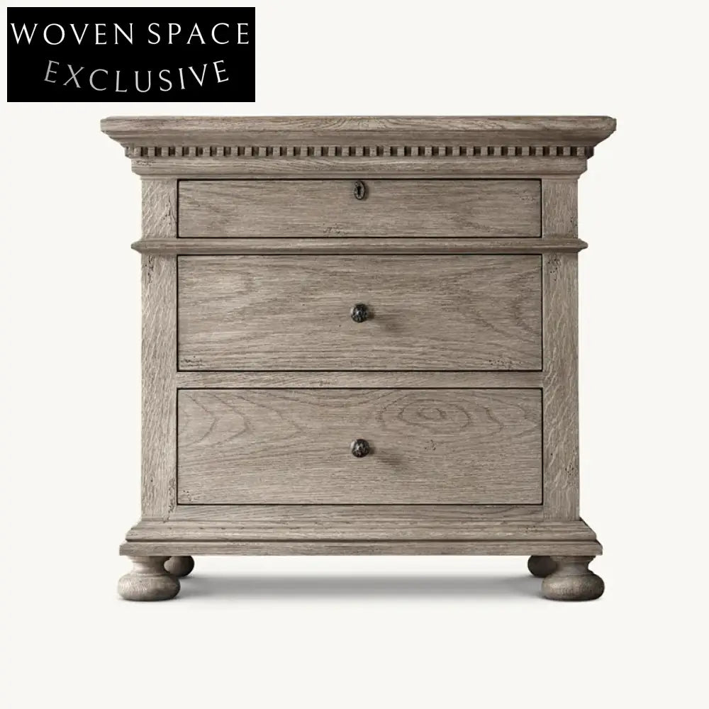 Retro Solid Oak Wood 3-Drawer Nightstand Bedside Storage Cabinet