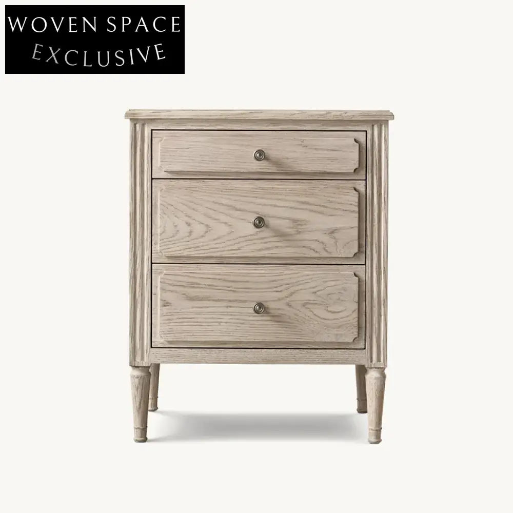 Retro Solid Oak Wood 3-Drawer Nightstand Cabinet - Elegant Bedroom Side Table