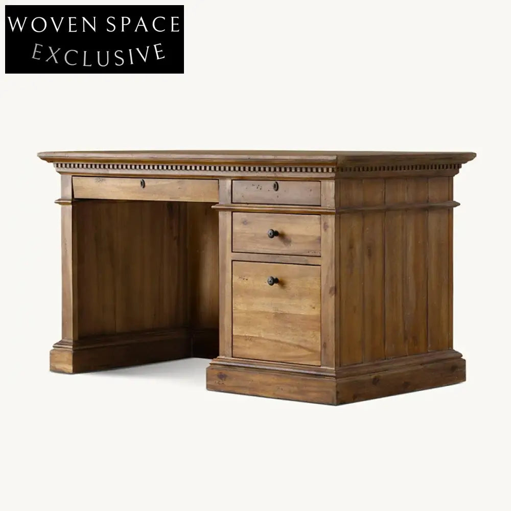 Retro Solid Oak Wood Dressing Table Console Desk for Bedroom Makeup Vanity