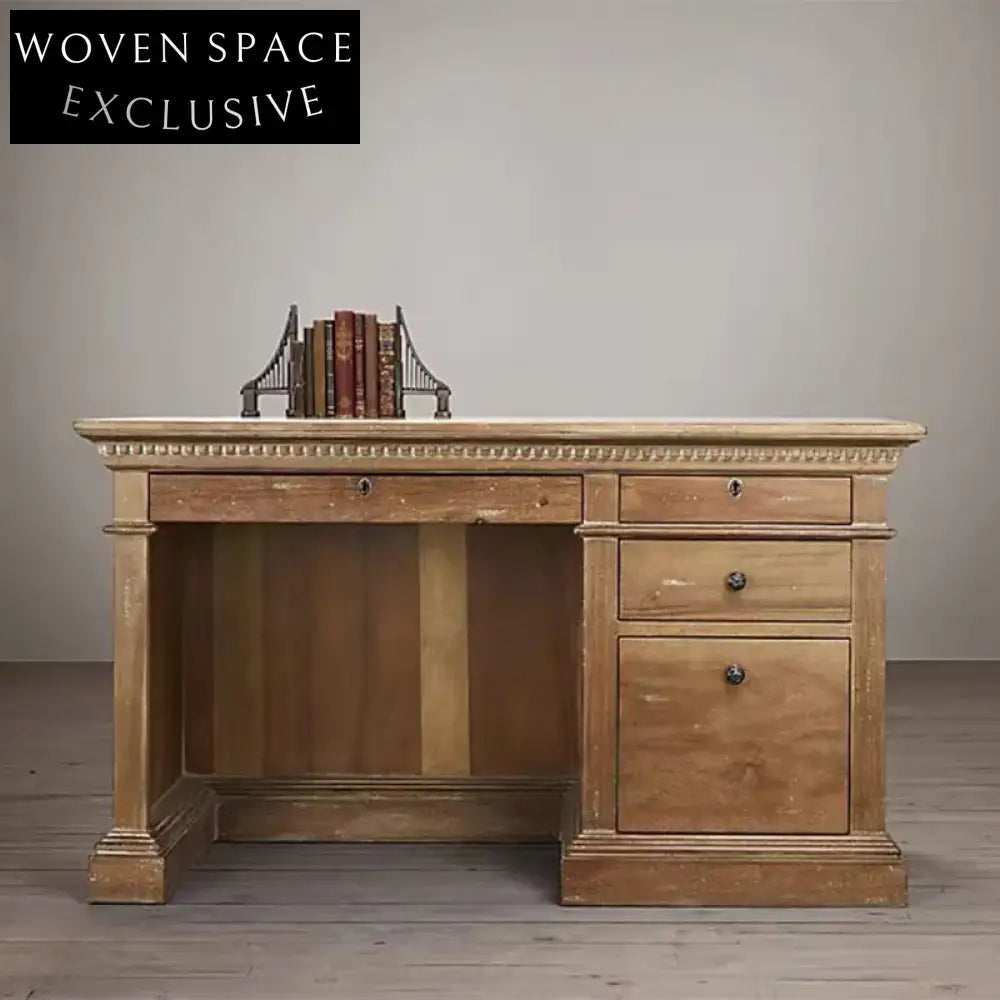 Retro Solid Oak Wood Dressing Table Console Desk for Bedroom Makeup Vanity