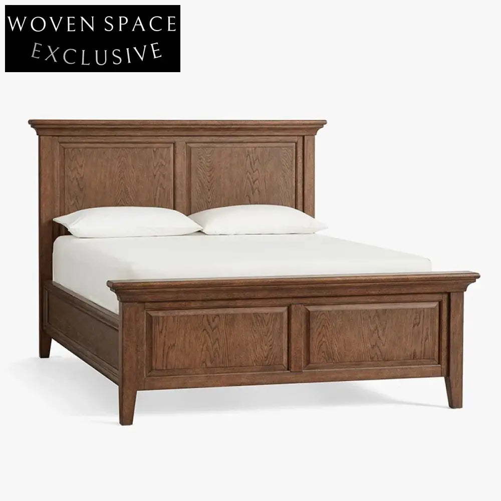 Retro Solid Oak Wood King Size Bed Frame with High Headboard