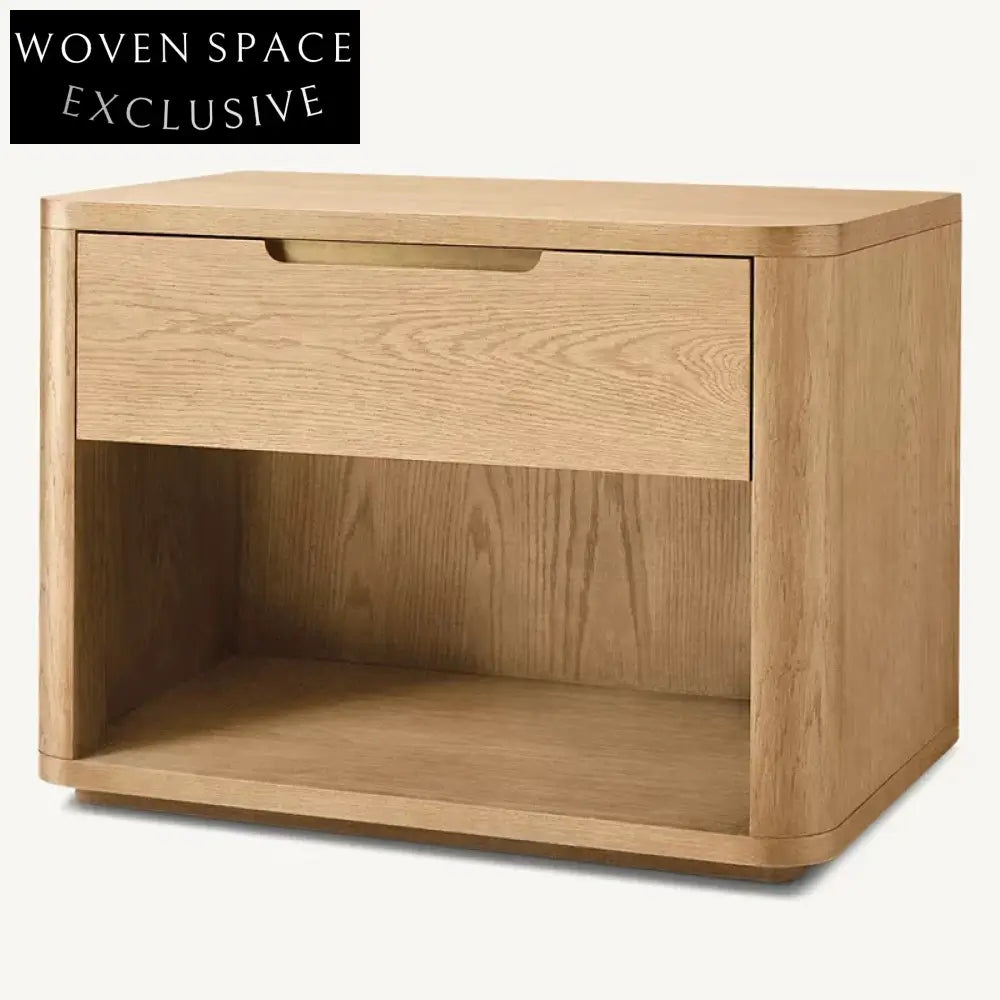 Retro Solid Oak Wood Nightstand, Three Drawers, Luxury Bedside Cabinet