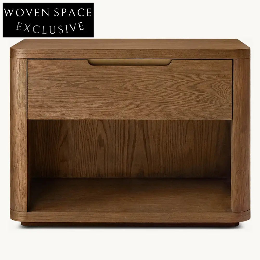 Retro Solid Oak Wood Nightstand, Three Drawers, Luxury Bedside Cabinet