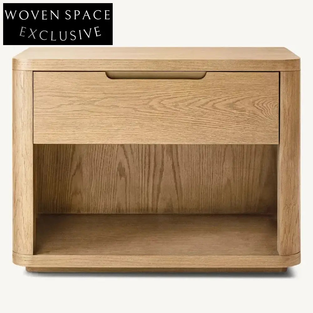 Retro Solid Oak Wood Nightstand, Three Drawers, Luxury Bedside Cabinet