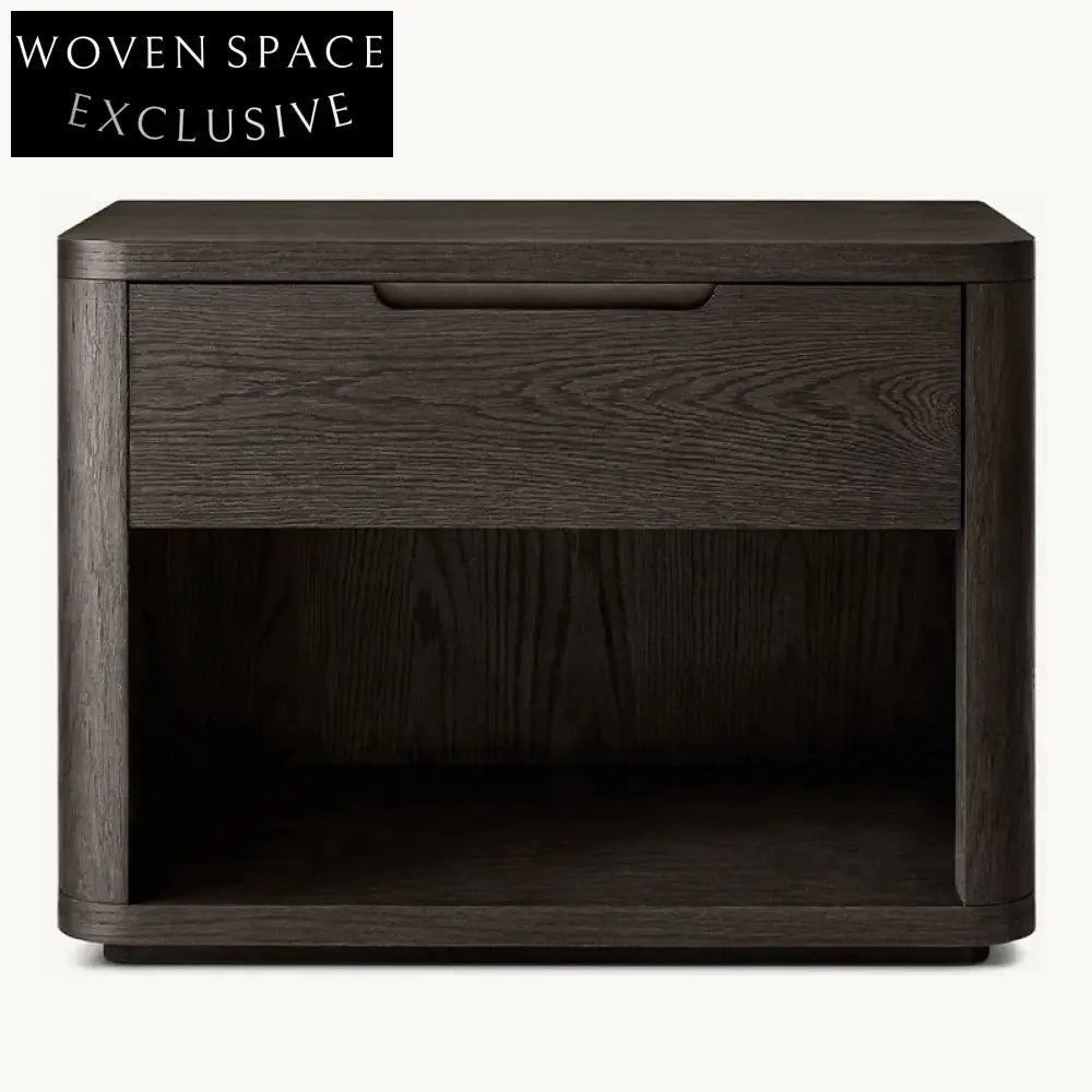 Retro Solid Oak Wood Nightstand, Three Drawers, Luxury Bedside Cabinet