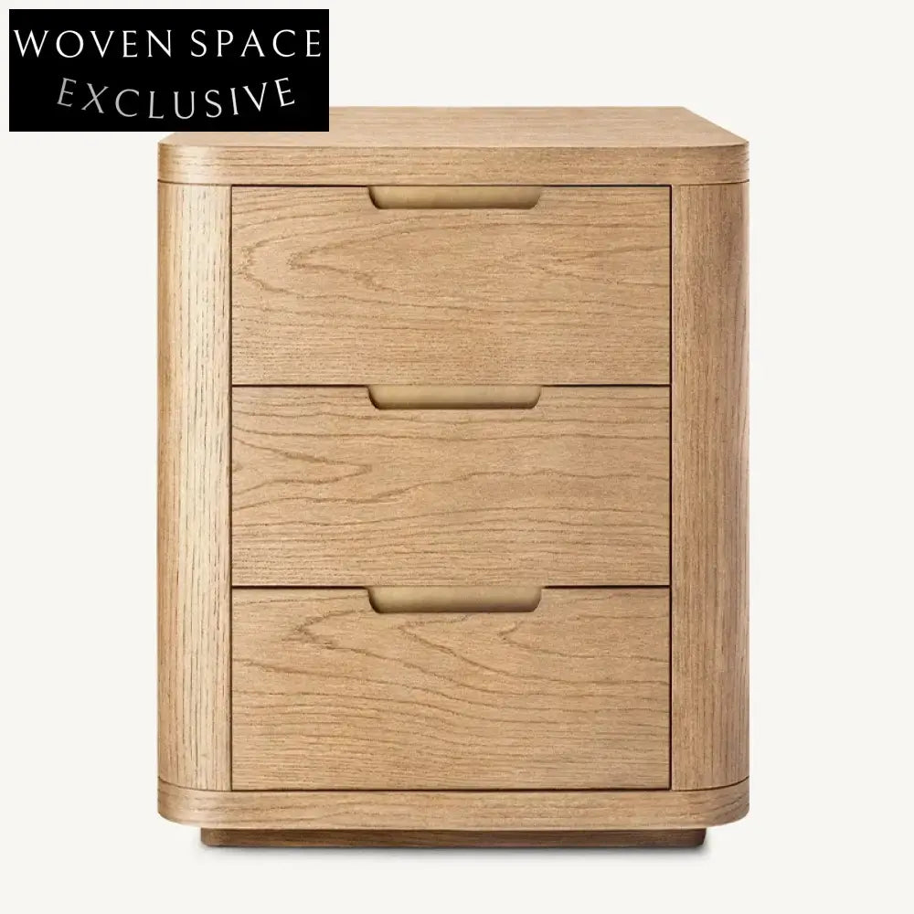 Retro Solid Oak Wood Nightstand, Three Drawers, Luxury Bedside Cabinet