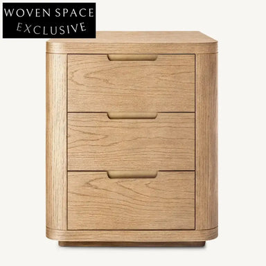 Retro Solid Oak Wood Nightstand, Three Drawers, Luxury Bedside Cabinet