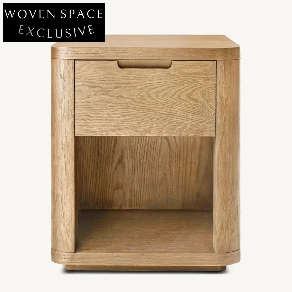 Retro Solid Oak Wood Nightstand, Three Drawers, Luxury Bedside Cabinet