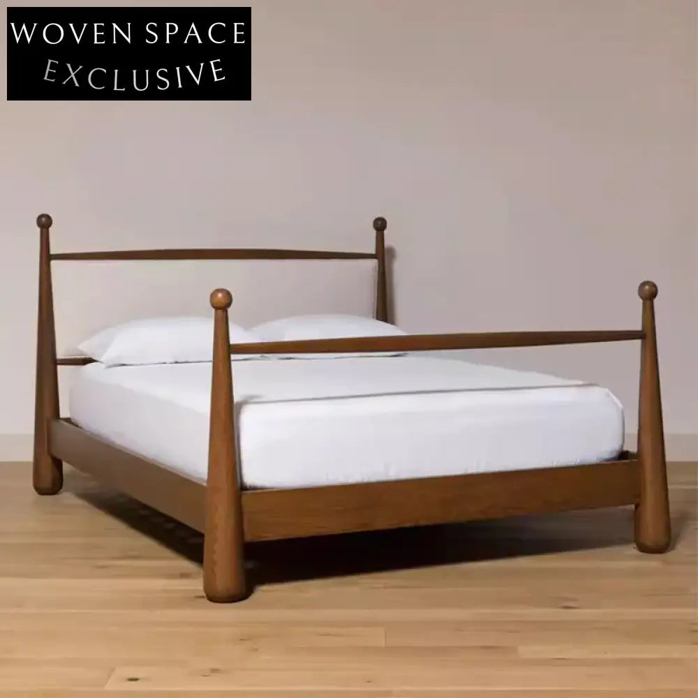 Retro Solid Wood King Size Walnut Finish Double Bed Frame