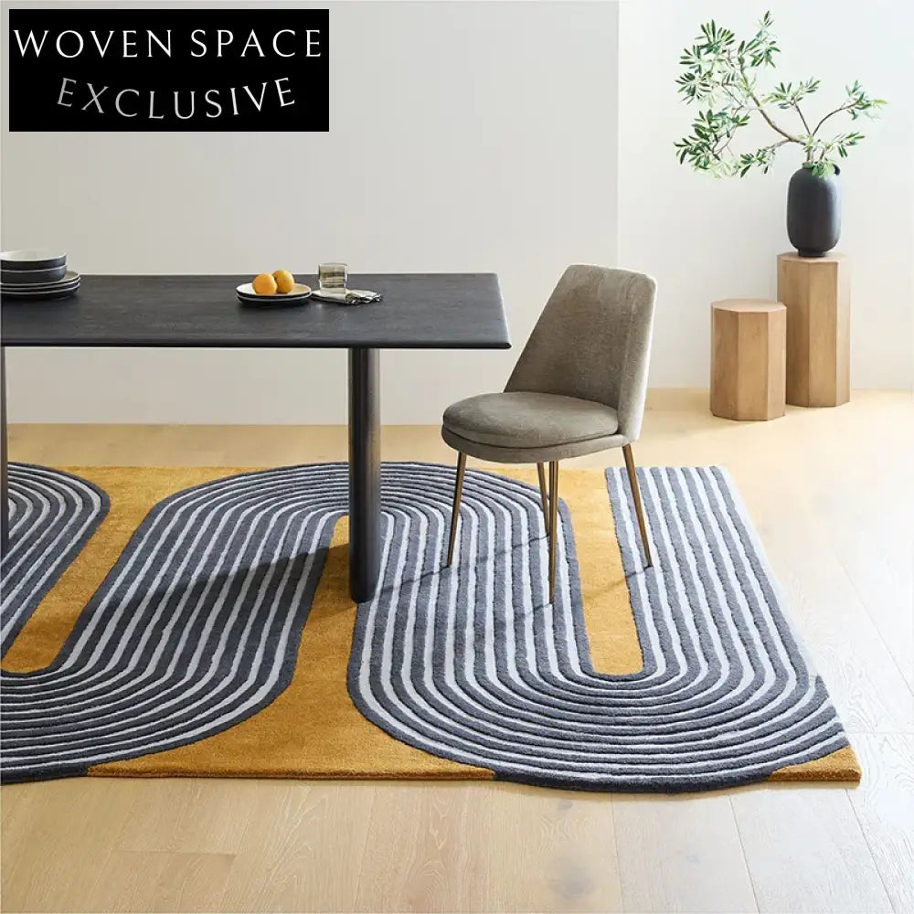 Retro Style Hand-Tufted Wool Rug, Irregular Geometric Modern Living Room Carpet