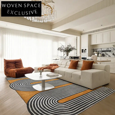 Retro Style Hand-Tufted Wool Rug, Irregular Geometric Modern Living Room Carpet