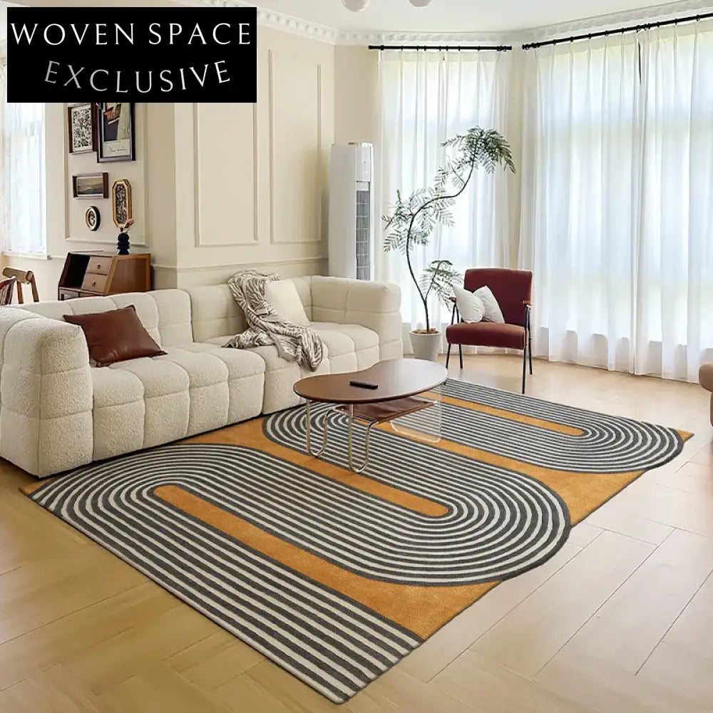 Retro Style Hand-Tufted Wool Rug, Irregular Geometric Modern Living Room Carpet
