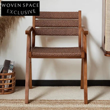 Retro Style Solid Ash Wood Rattan Arm Dining Chair for Kitchen