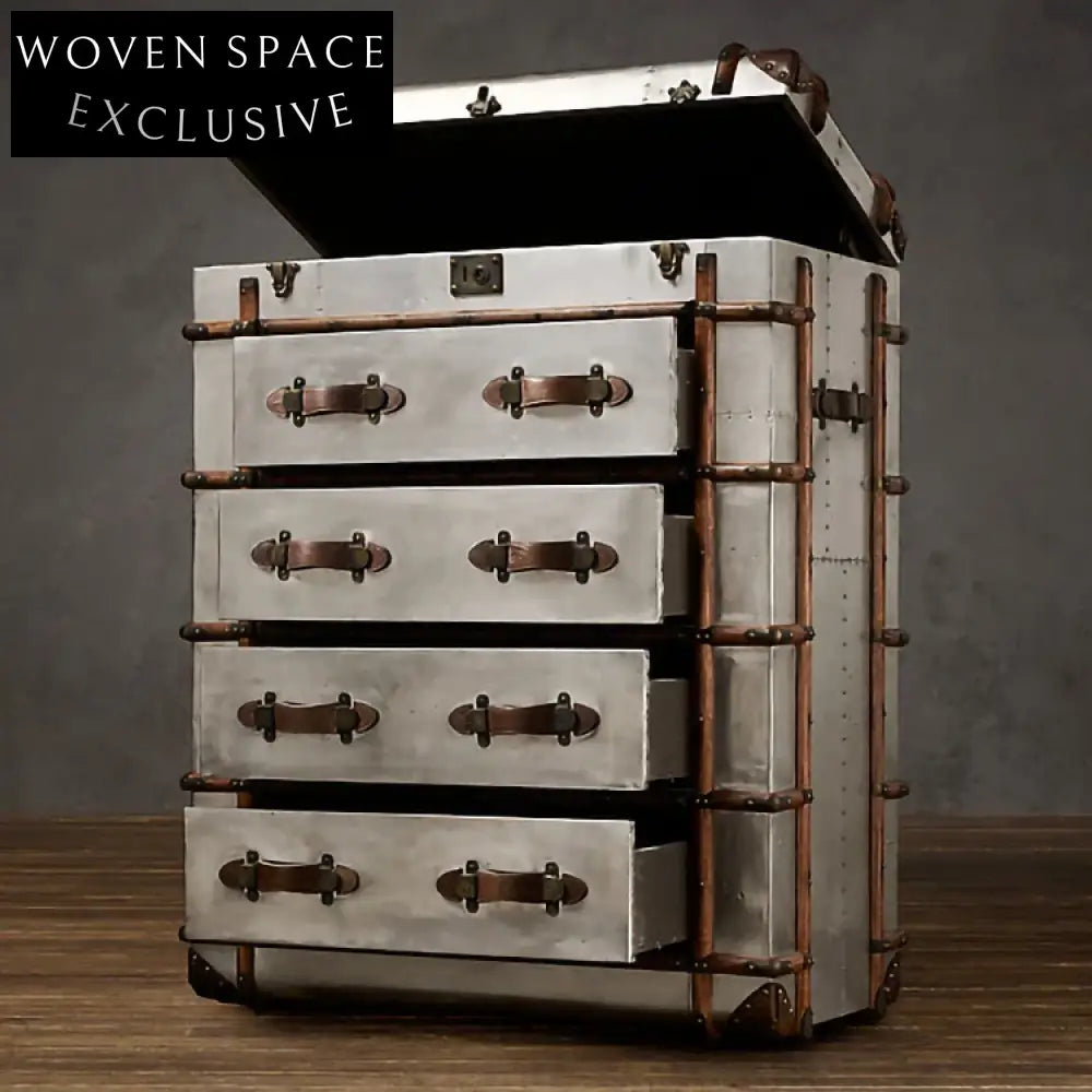 Retro Vintage Wooden Storage Cabinet Chest with Aluminum Accents