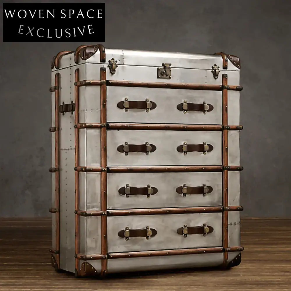 Retro Vintage Wooden Storage Cabinet Chest with Aluminum Accents