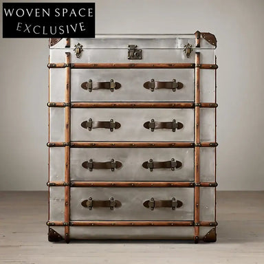 Retro Vintage Wooden Storage Cabinet Chest with Aluminum Accents