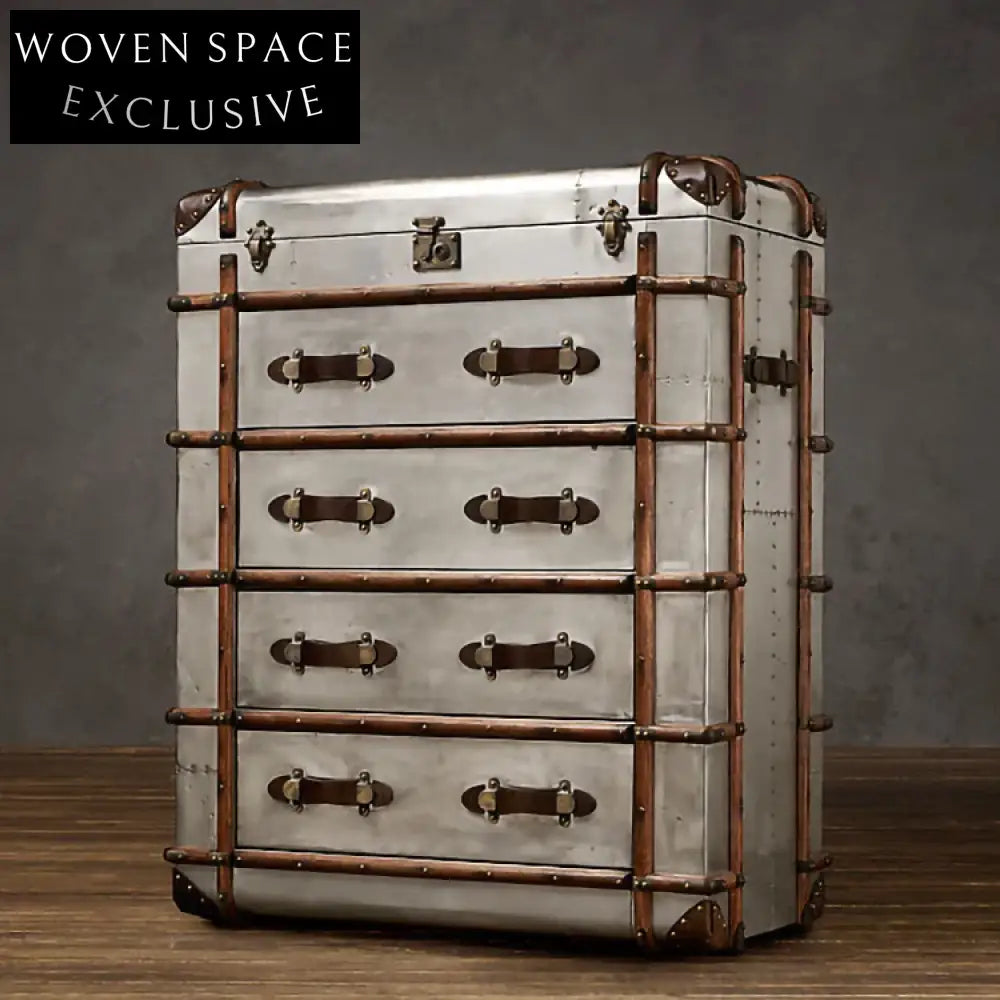 Retro Vintage Wooden Storage Cabinet Chest with Aluminum Accents