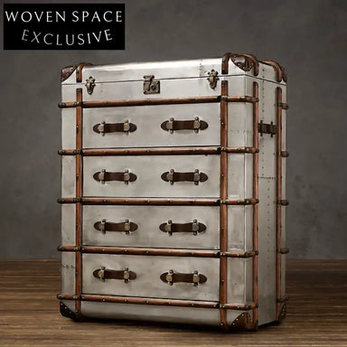 Retro Vintage Wooden Storage Cabinet Chest with Aluminum Accents