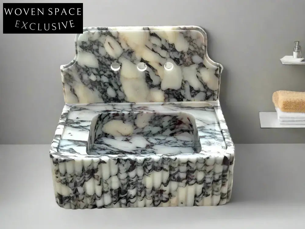 Riccardo Ribbed Calacatta viola backsplash marble sink