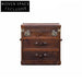 Rich Brown Vintage Pine Wood & Leather Bedroom Nightstand Bedside Cabinet