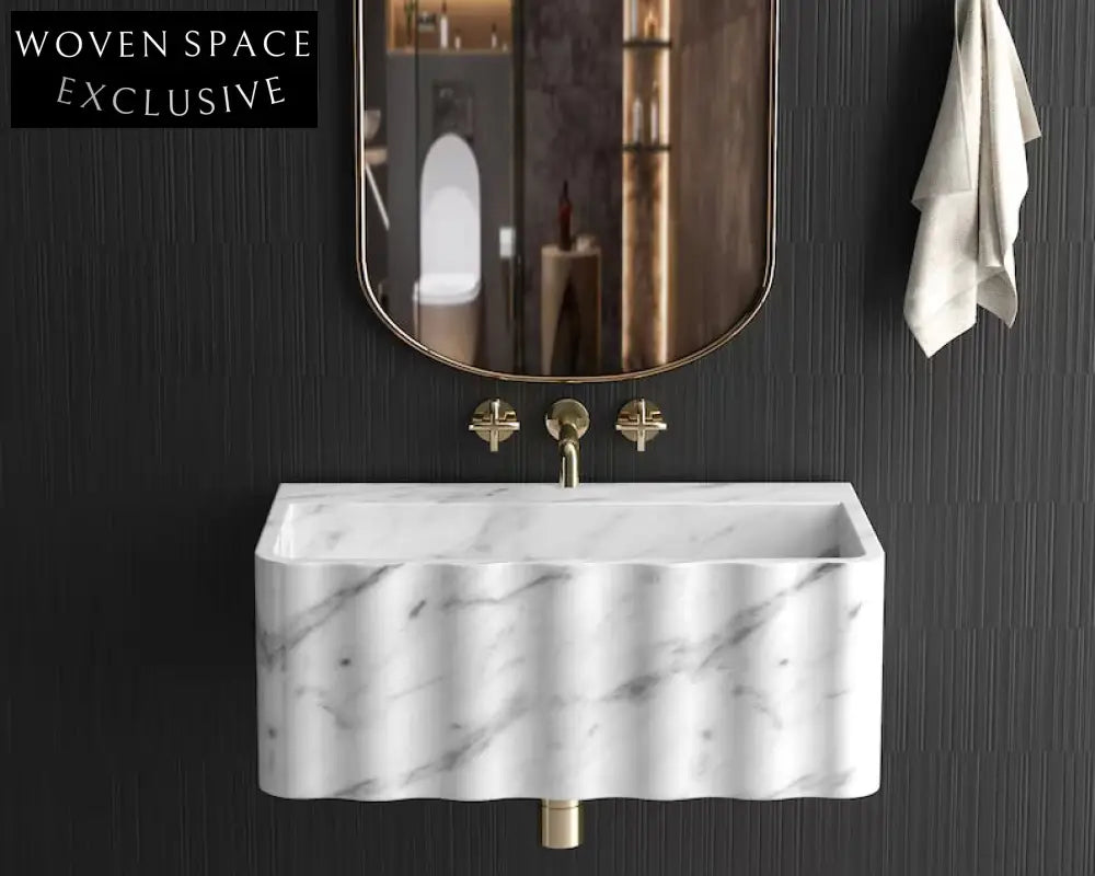 Roberto White Wall-Mount Marble Sink Custom Vanity Natural Stone