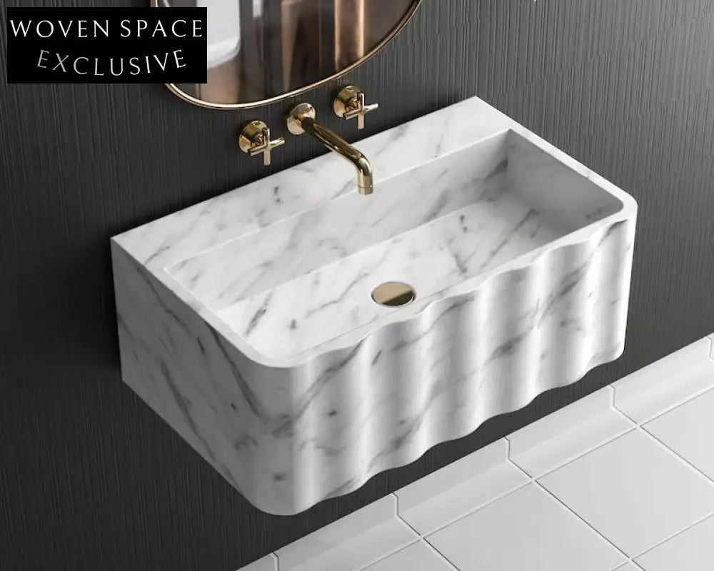 Roberto White Wall-Mount Marble Sink Custom Vanity Natural Stone
