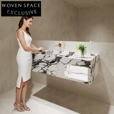 Rohan White Wall-Mounted Marble Basin
