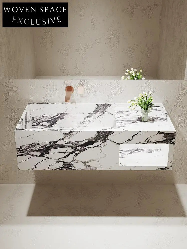 Rohan White Wall-Mounted Marble Basin