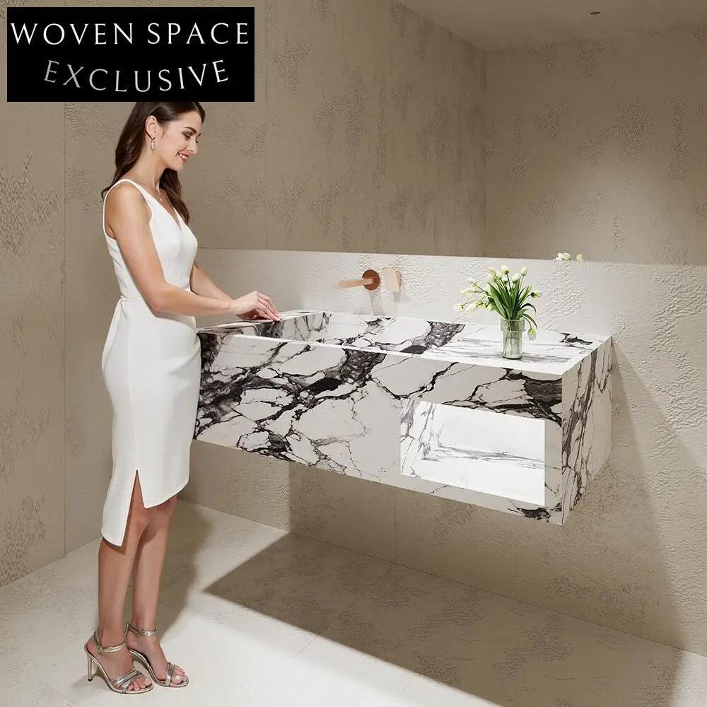 Rohan White Wall-Mounted Marble Basin