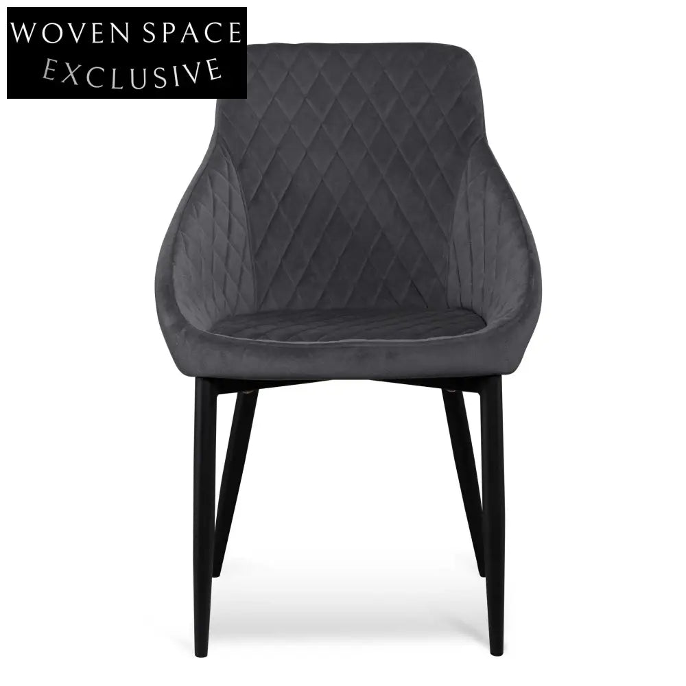 Rolf Dining Chair - Grey Velvet in Black Legs (Set of 2) Dining Chair