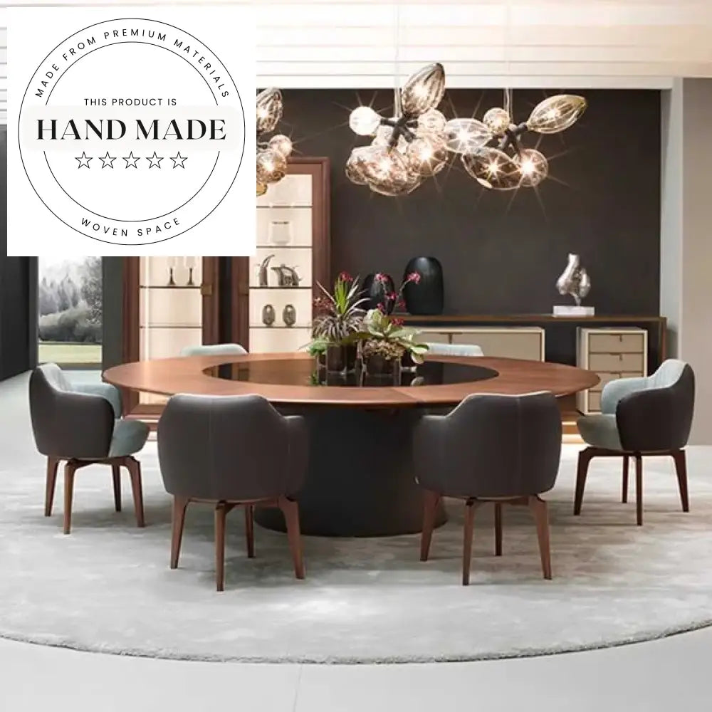 Round 160cm Solid Walnut Luxury Villa Style Dining Table