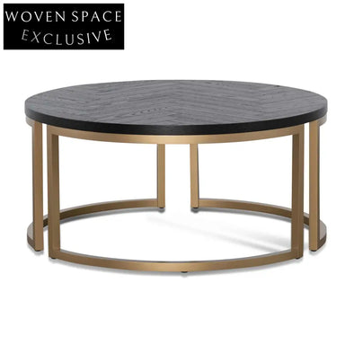 Round Coffee Table - Peppercorn and Brass Coffee Tables