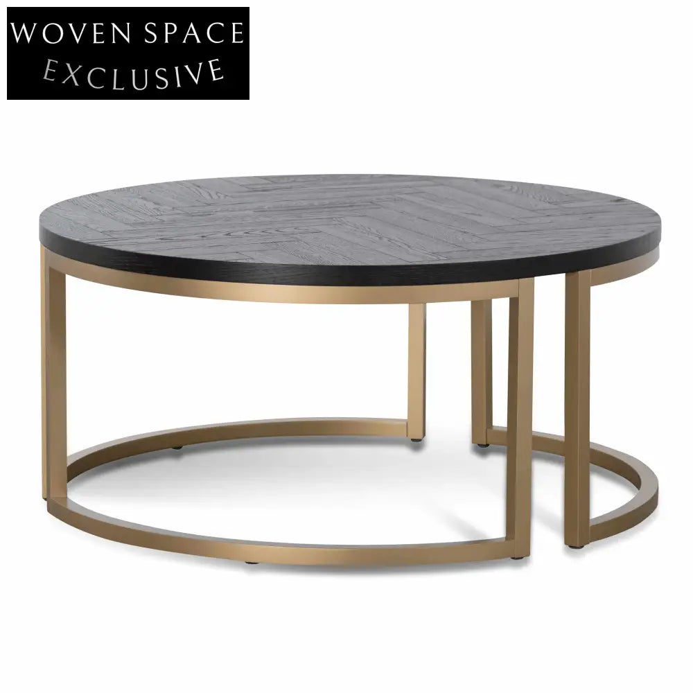 Round Coffee Table - Peppercorn and Brass