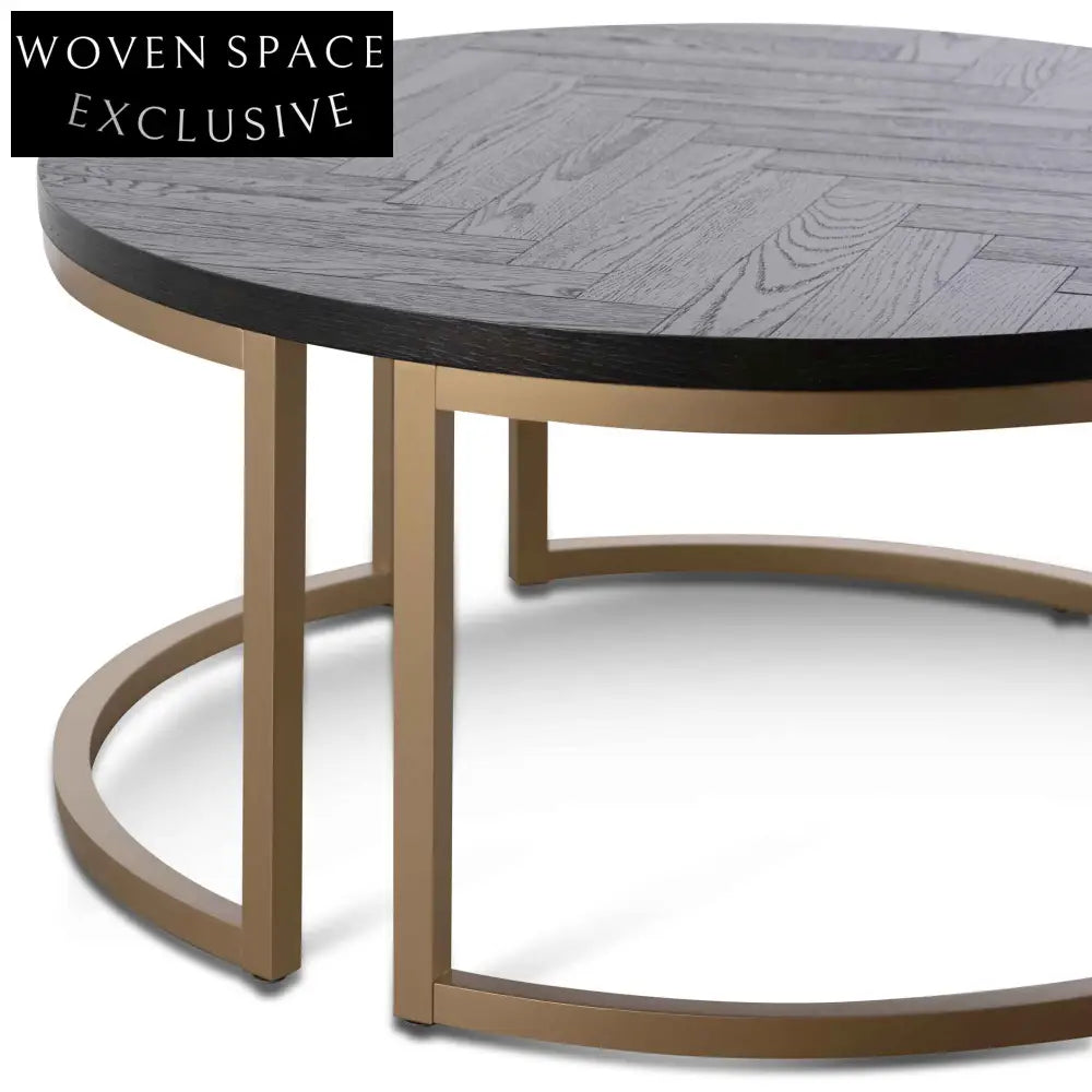 Round Coffee Table - Peppercorn and Brass Coffee Tables