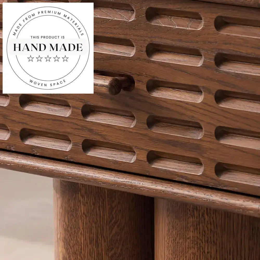 Round Column Natural Oak Wooden Storage Drawer Modern Bedside Table