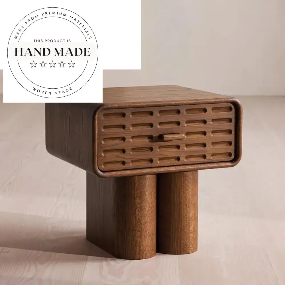 Round Column Natural Oak Wooden Storage Drawer Modern Bedside Table