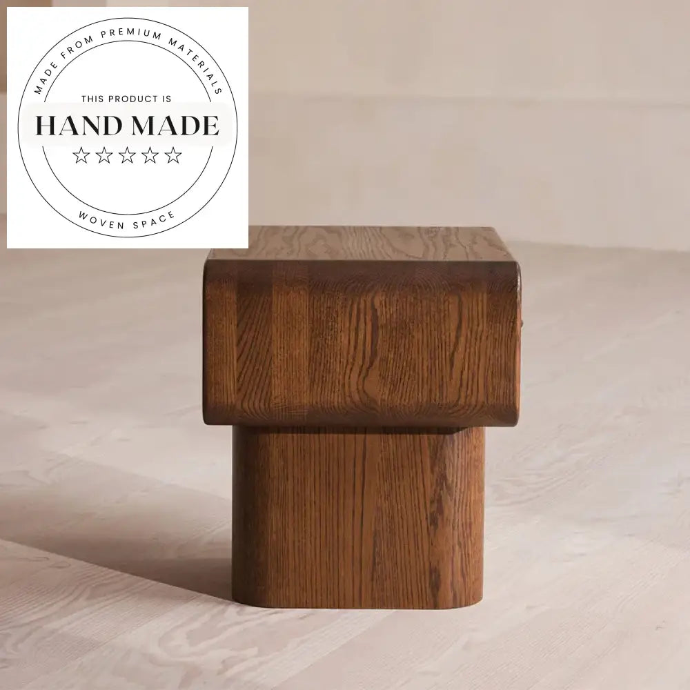 Round Column Natural Oak Wooden Storage Drawer Modern Bedside Table