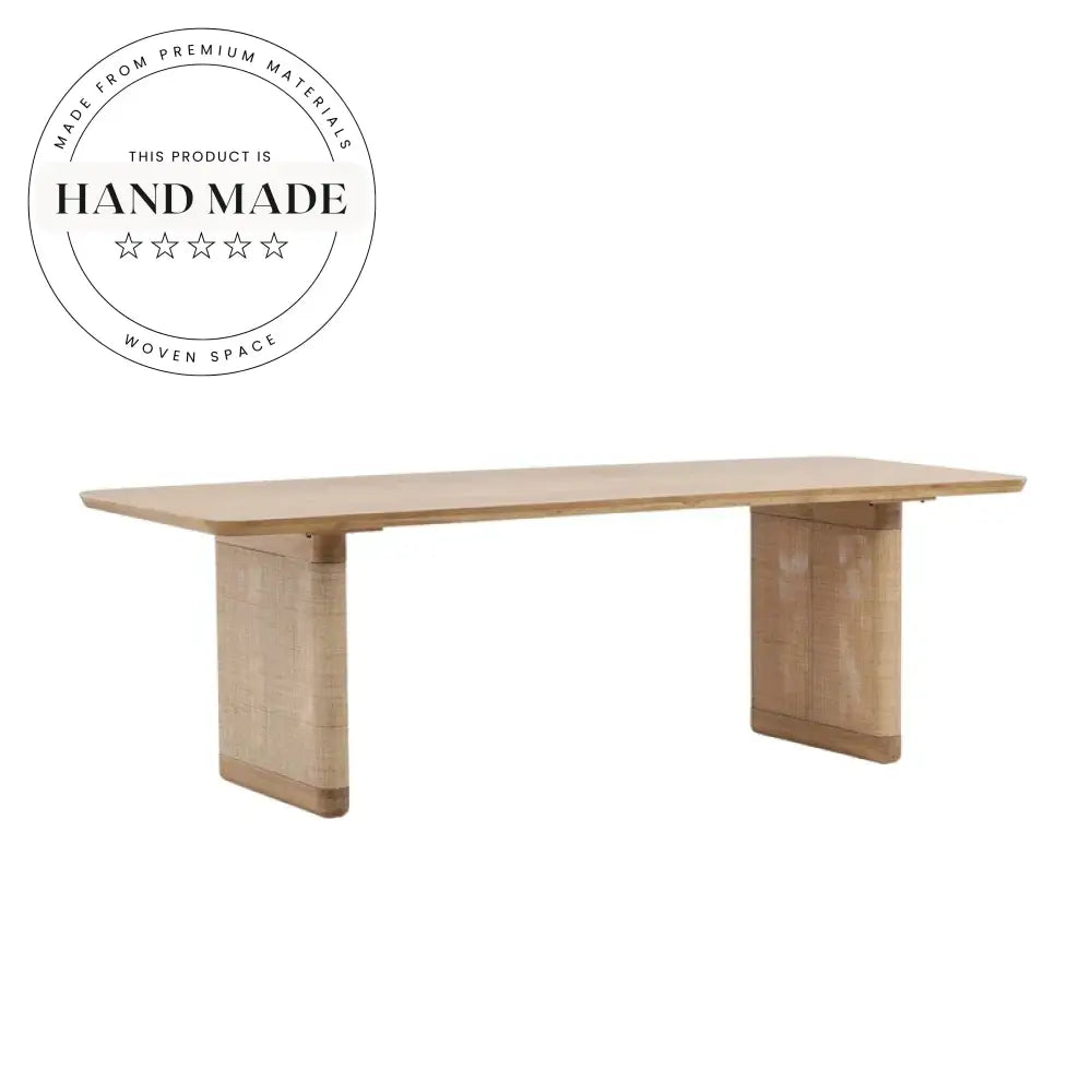 Rustic Antique Oak Wood Rectangle Rattan Midcentury Dining Table