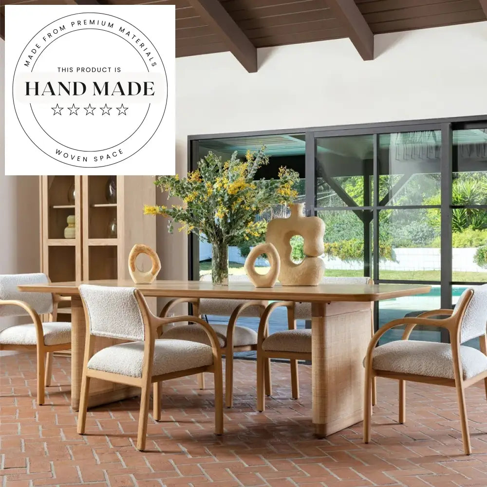 Rustic Antique Oak Wood Rectangle Rattan Midcentury Dining Table