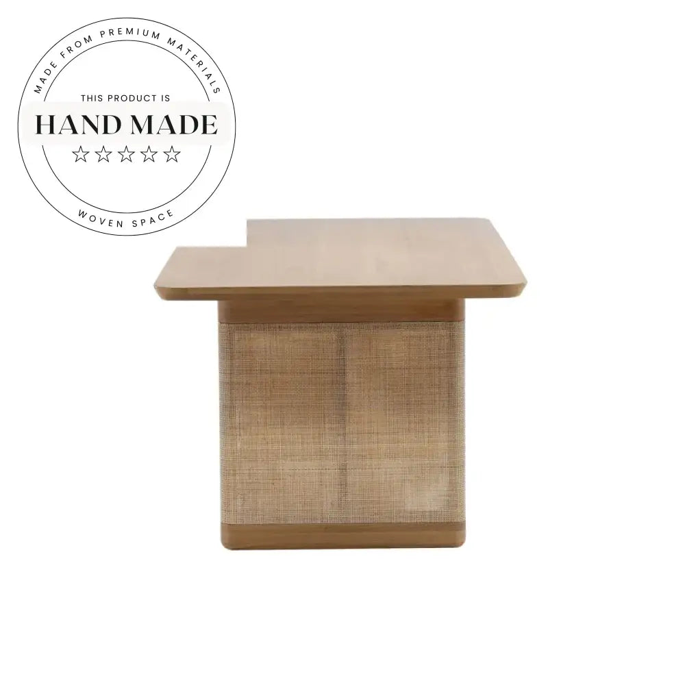 Rustic Antique Oak Wood Rectangle Rattan Midcentury Dining Table