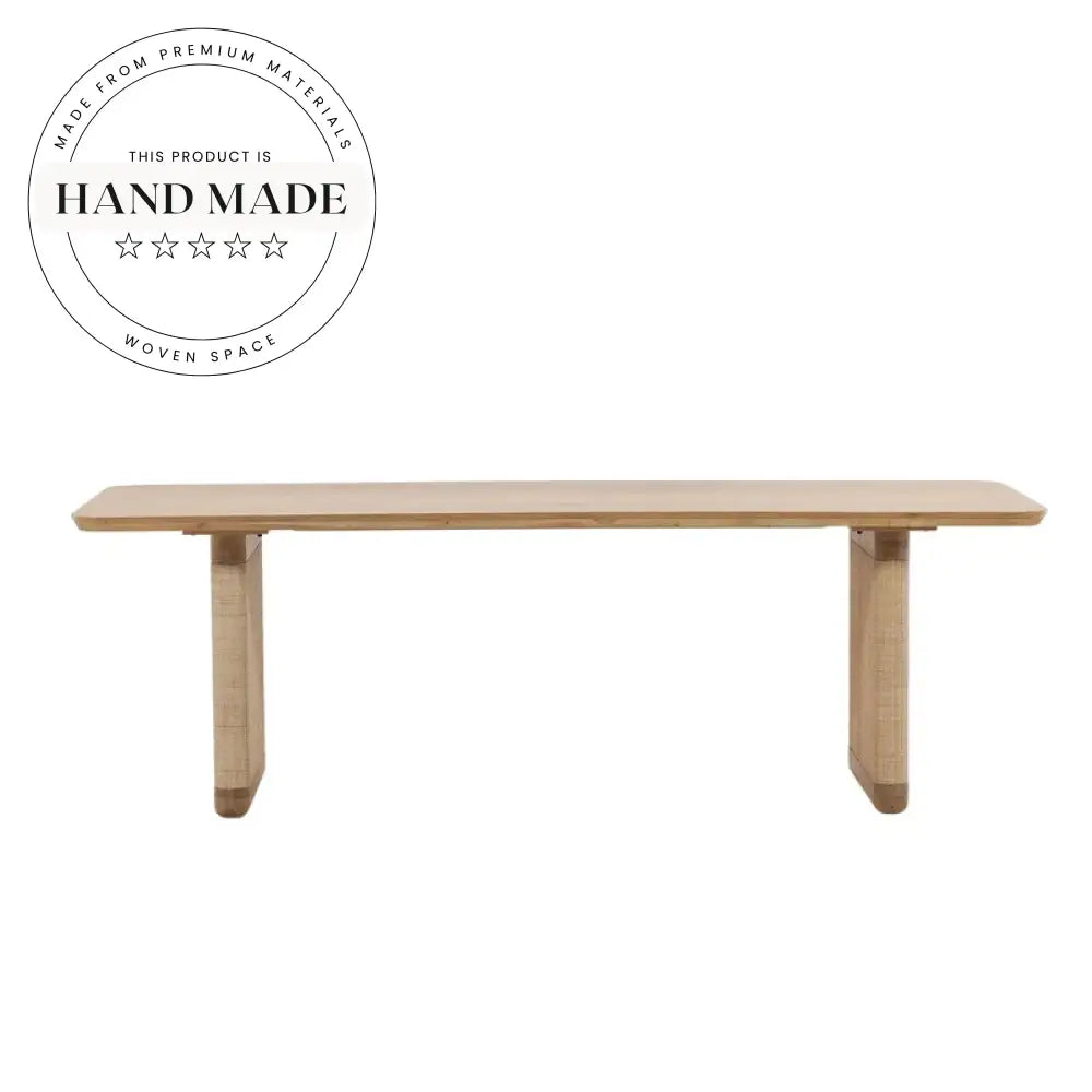 Rustic Antique Oak Wood Rectangle Rattan Midcentury Dining Table