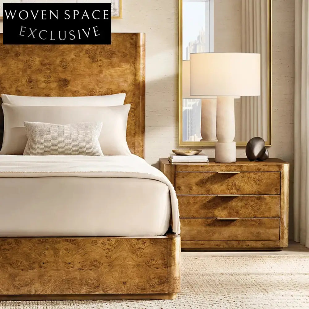 Rustic Country Style Shiny Unique Pattern Wooden Nightstand for Modern Bedrooms