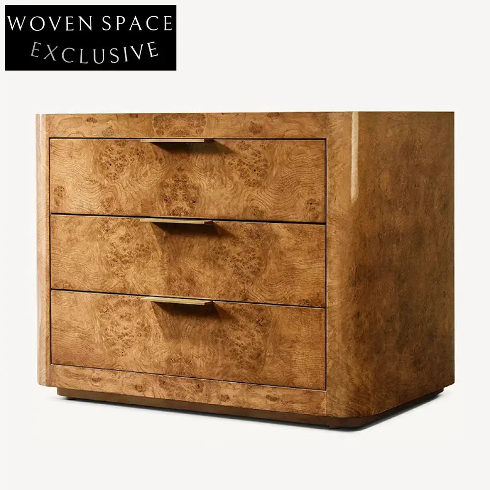 Rustic Country Style Shiny Wooden Nightstand with Unique Pattern Design