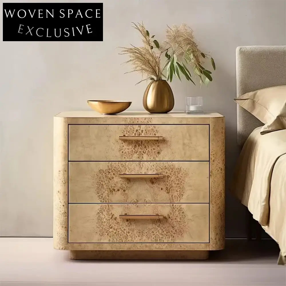 Rustic Country Style Shiny Wooden Nightstand with Unique Pattern Design