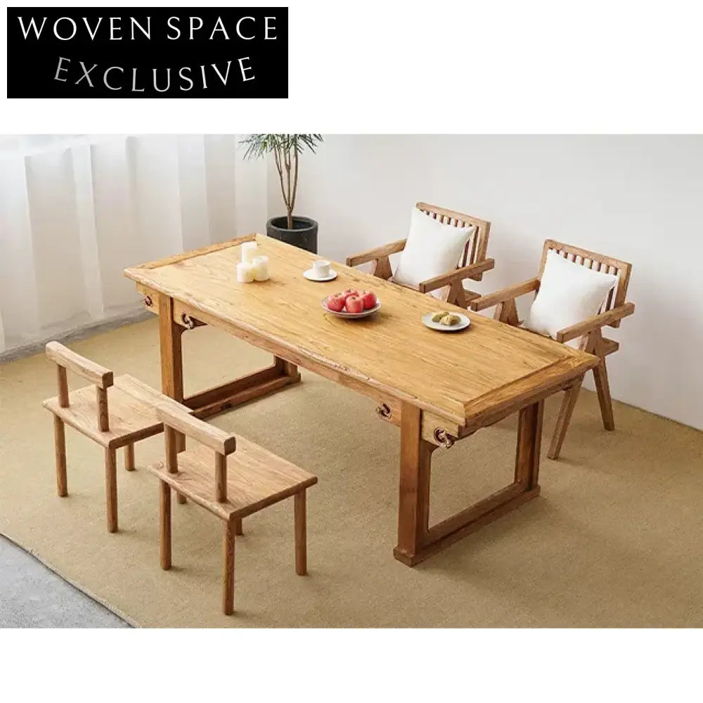 Rustic Handcrafted Solid Wood Wabi Sabi Rectangular Dining Table