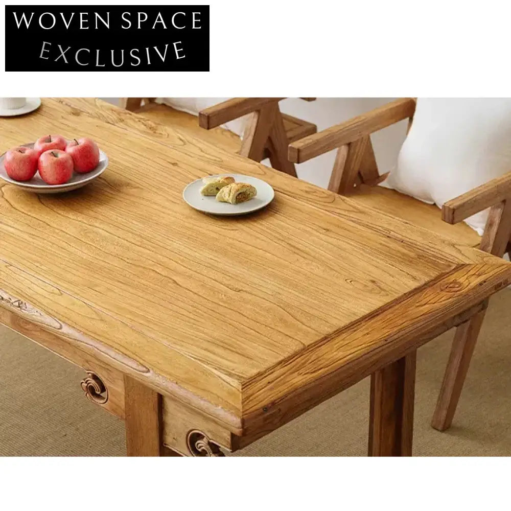 Rustic Handcrafted Solid Wood Wabi Sabi Rectangular Dining Table