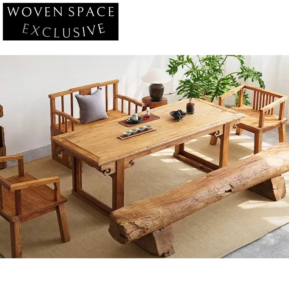 Rustic Handcrafted Solid Wood Wabi Sabi Rectangular Dining Table