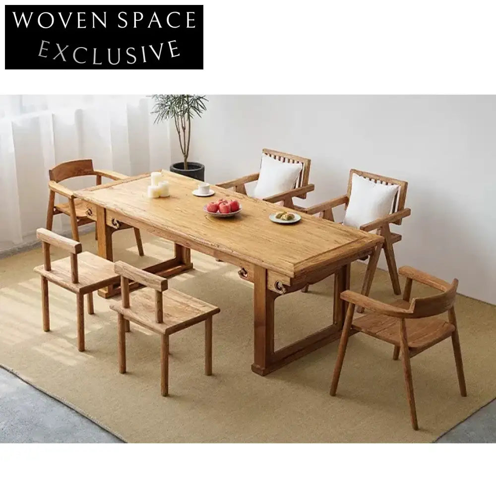 Rustic Handcrafted Solid Wood Wabi Sabi Rectangular Dining Table