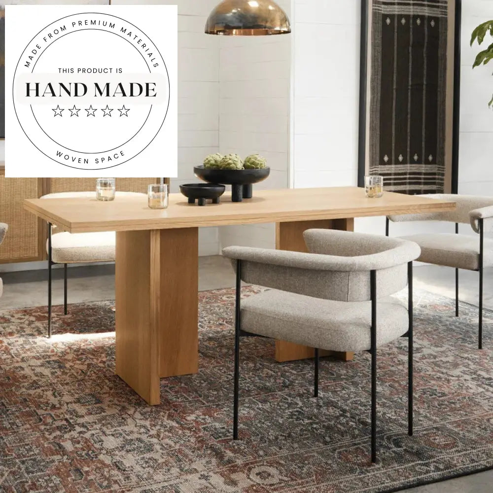 Rustic Solid Oak Wood Rectangle Midcentury Seater Dining Table — Woven ...